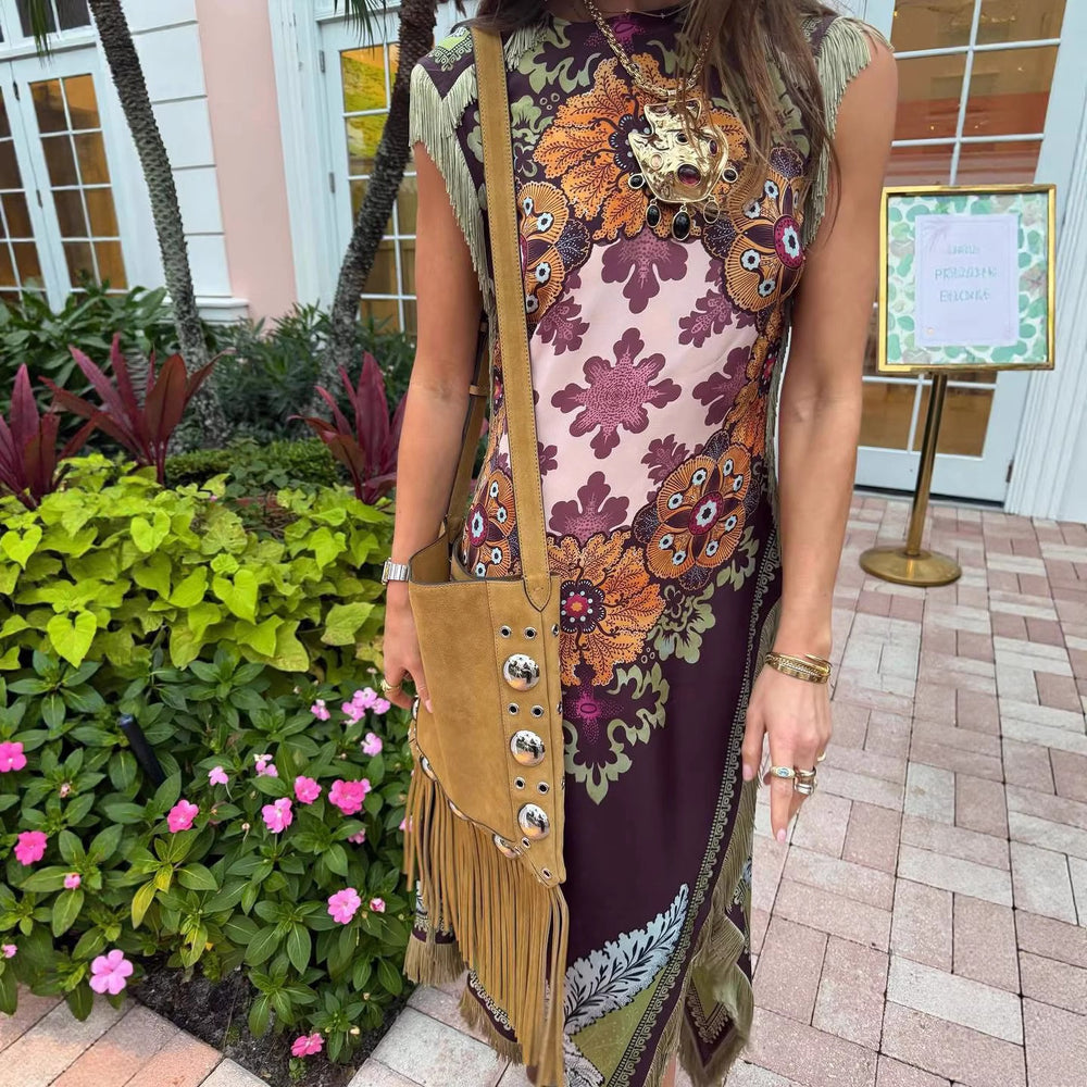 2026 spring european and american cross-border independent station amazon irregular tassel cross retroeasiest for match chinese style dress