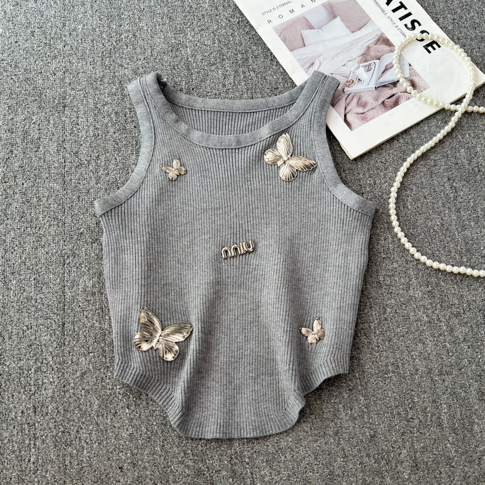 Petitesilmelegant butterfly short sleeveless vest suspender women's summersense of designniche style bottom shirt tops