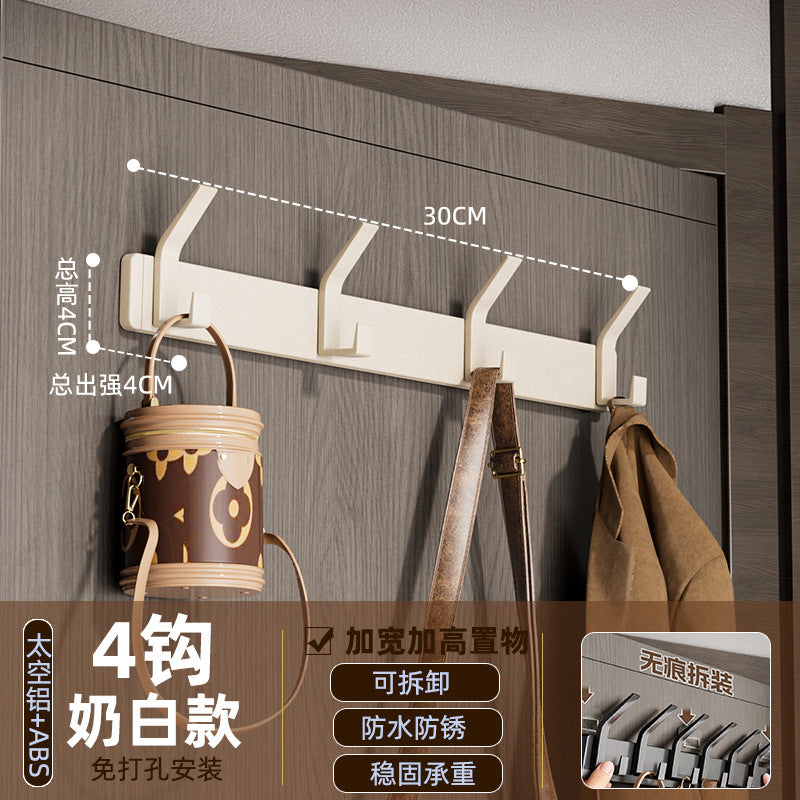 Space aluminum hook, punch-free door back coat hook, wall-mounted fixed wall coat hook, entrance hall coat rack