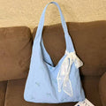 spring new arrival: large capacity shoulder bag vest - korean style sweet embroidered bowknot ruched versatile commuter bag for women