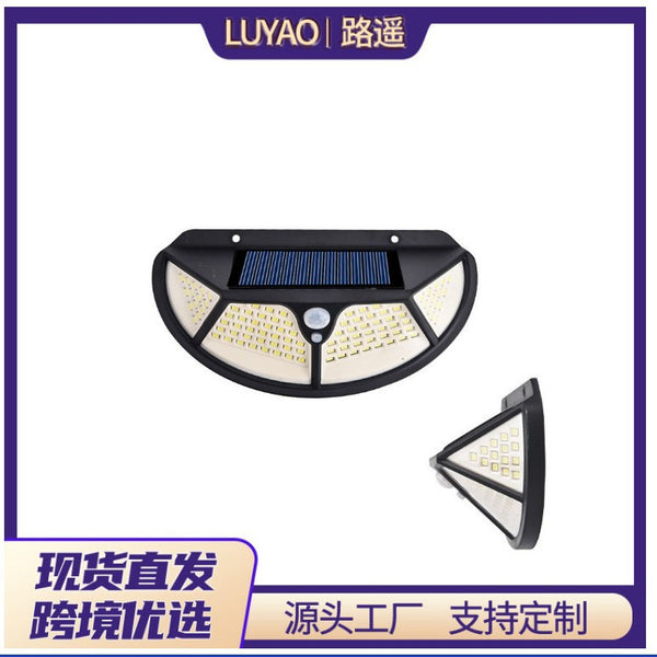 New solar wall lamp high battery life 102LED four-sided luminous human body sensor lamp wall lamp waterproof garden lamp
