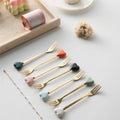 Luxury ceramic spoon stainless steel coffee spoon afternoon tea cake dessert spoon cross-border high-value small fork soup spoon