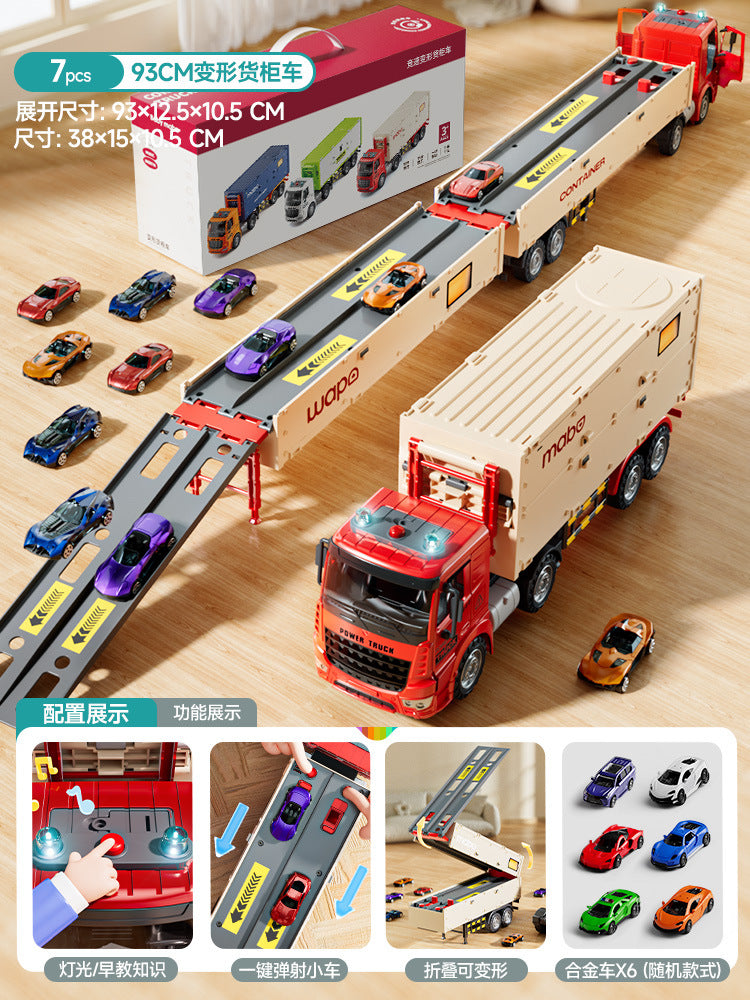 Kids deformation ejection large truck variety track transport truck container boy toy artificial alloy car model