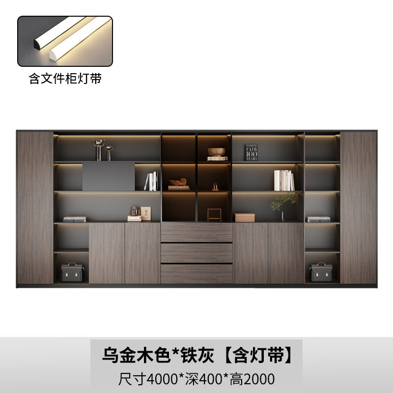 New chinoiserie office file cabinet wooden bookcase boss table background cabinet wall-mounted floor-standing five or six-door cabinetaccessible luxury