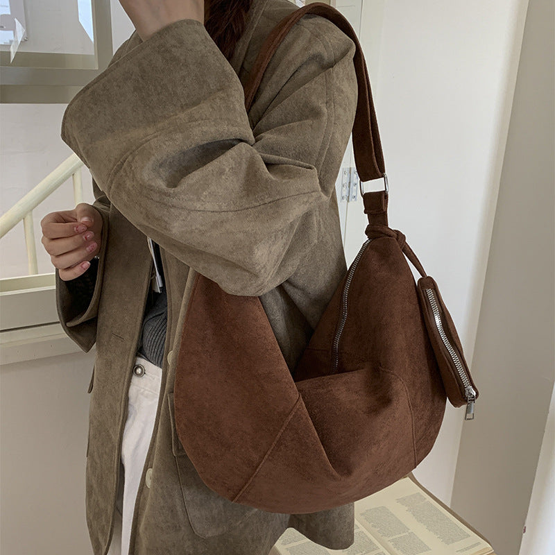 Fall and winterfashionable shoulder bag for women stylisheasiest for match coin small bag large capacity pure color suede tote bag