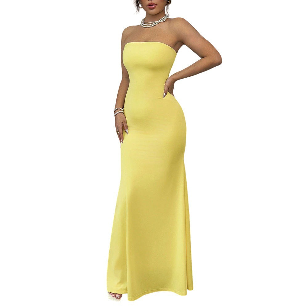 European and american cross-border new  dress: strapless, backless, tie-up maxi dress - sexy, socialite, fashionable, and slim-fit