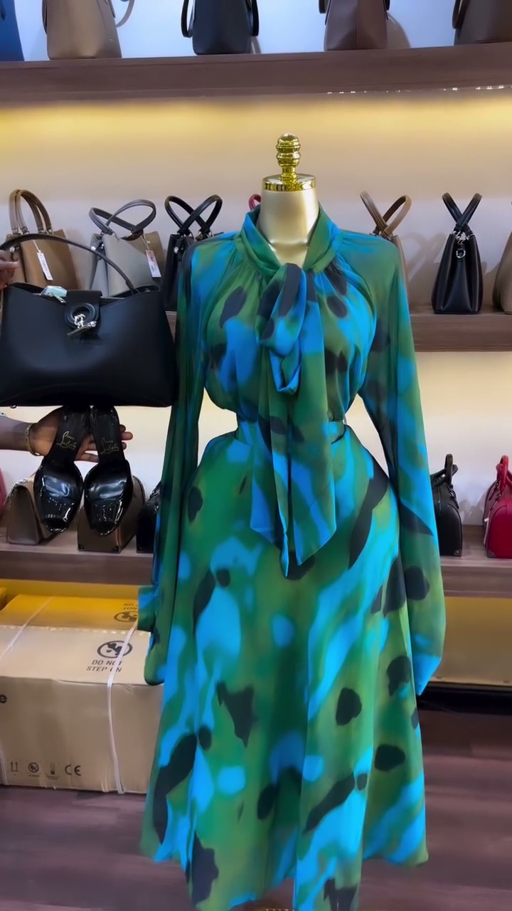 European and american cross-border women's fashion:  summer new arrival - elegant tie-up printed blouse and high-waisted midi skirt set