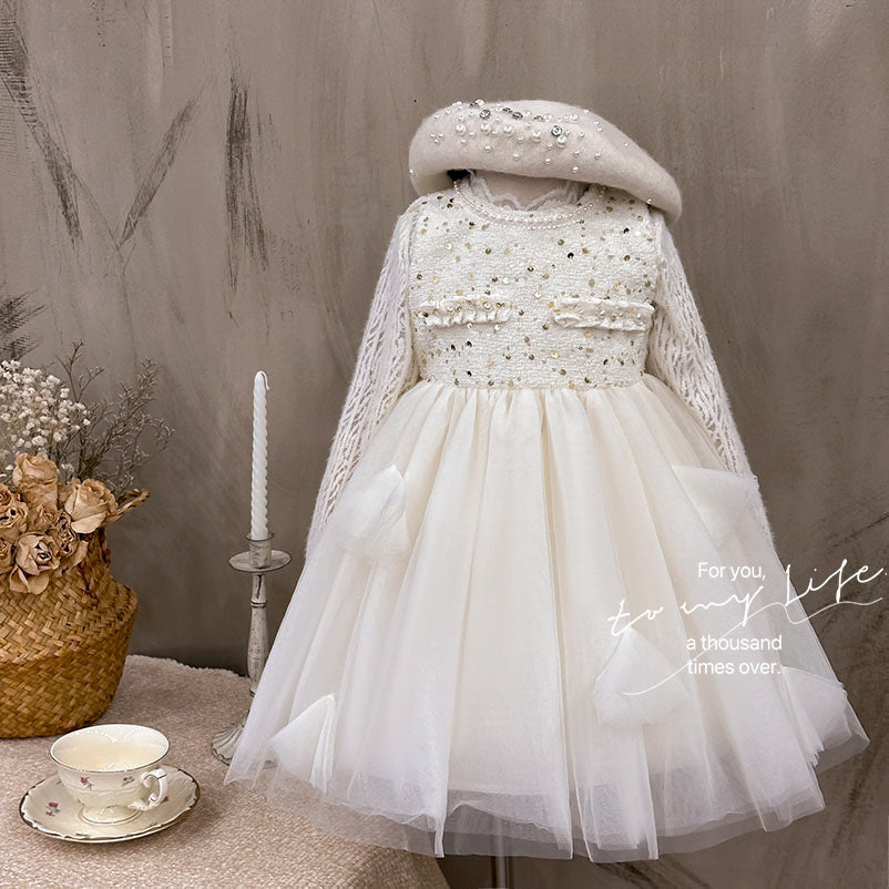 Girls' dress -  autumn new arrival: high-end starry sky sparkle princess dress with lace top, vest, and tutu skirt - trendy style