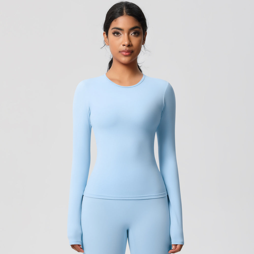 nude feel brushed yoga top - quick-dry, compression fit, long sleeve activewear for running and fitness