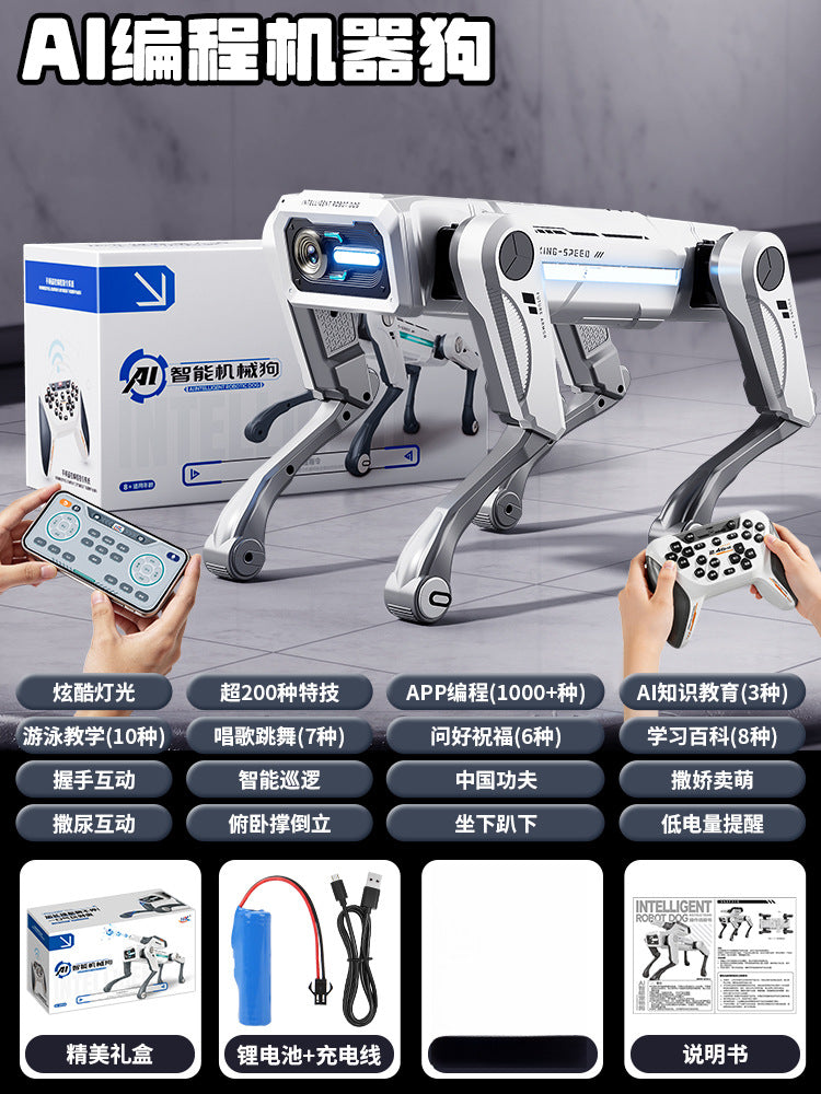 Camera-enabled programmable robot dog - water-shooting electric remote control robot dog toy - electronic pet birthday gift for kids