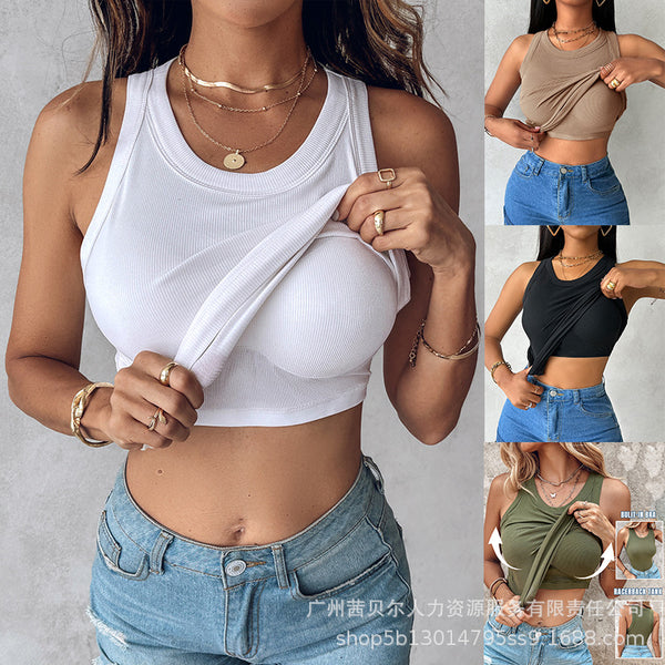 T1MJ0433B European and American new fashion pit strip sleeveless top + chest cotton