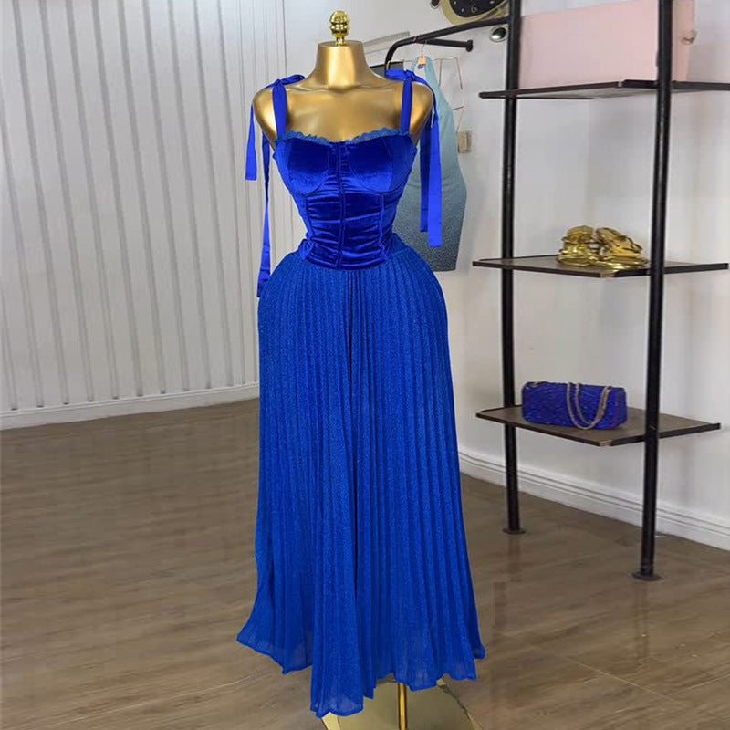 European and american cross-border women's fashion  summer new arrival: elegant bowknot camisole top and pleated wide-leg pants fashion set