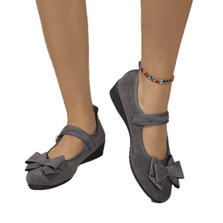 Wholesale women's plus size suede bowknot round toe single strap wedge heel casual flats - new spring/summer  collection for export