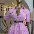 European and american cross-border women's fashion:  summer new arrival - stylish and elegant lapel button-down pocket short-sleeve shirt dress