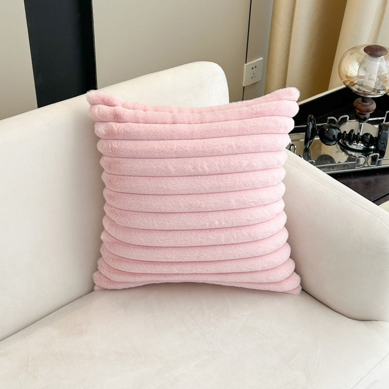 Simple solid color rabbit fur plush cushion pillow cover wide stripe bedroom living room sofa bed headrest pillow cross-border
