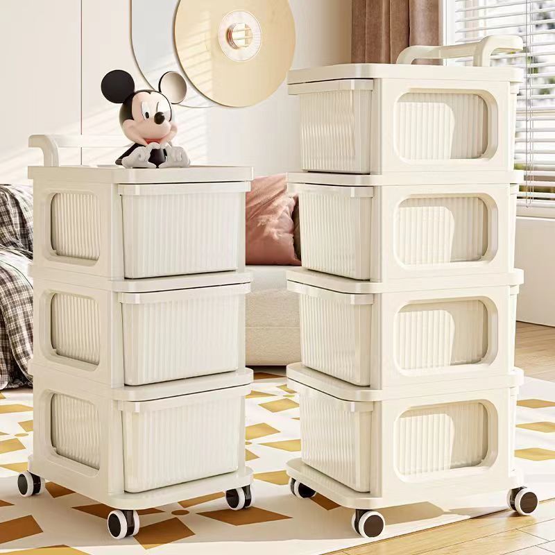 Household snack cart storage rack mobile multi-layer floor-standing drawer organizer toy storage shelf living room cream