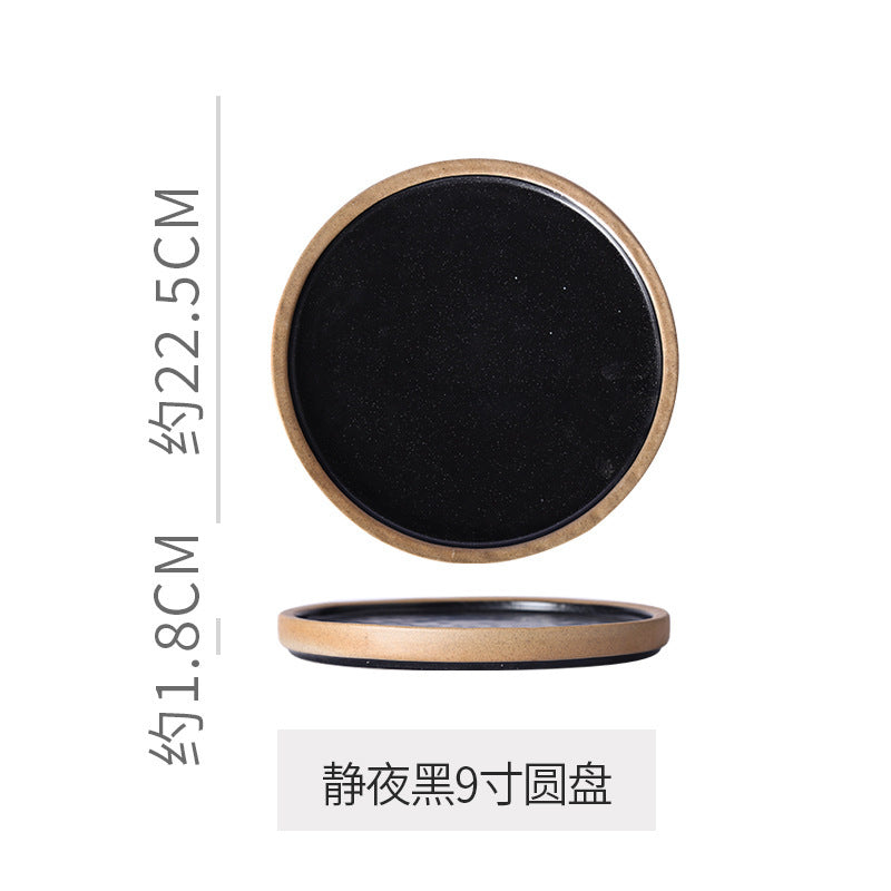 Retro stoneware western food steak plate japanese style with edge restaurant hotel for homestylish shallow plate dessert side dish plate