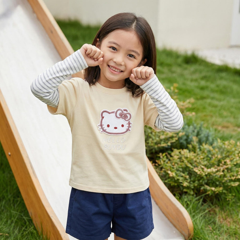New spring girls' cartoon striped patchwork base layer t-shirt, korean style top for baby girls, trendy children's clothing
