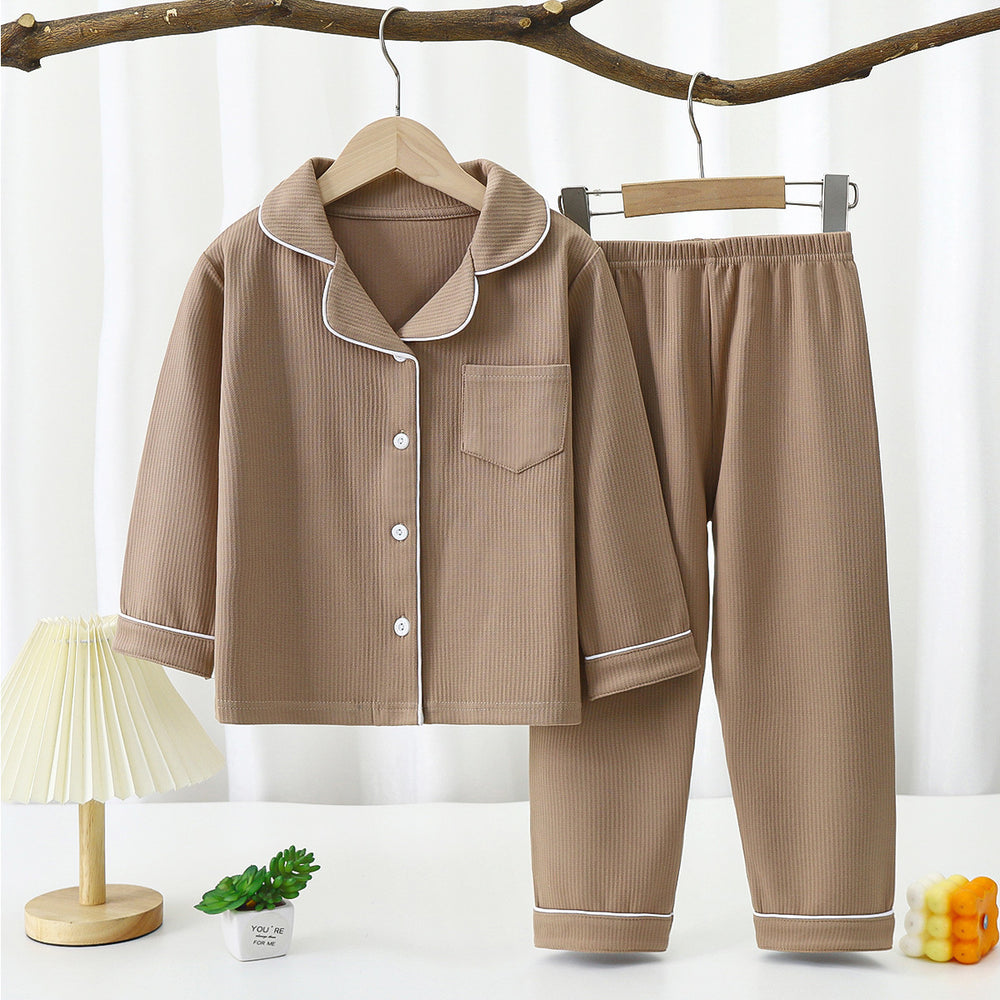 Derong pajamas kids pajamas men and women baby new autumn and winterlong sleevestwo-piece set boys and girls lapel home clothes