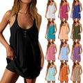 new women's casual solid color camisole v-neck button-up sleeveless dress set for cross-border
