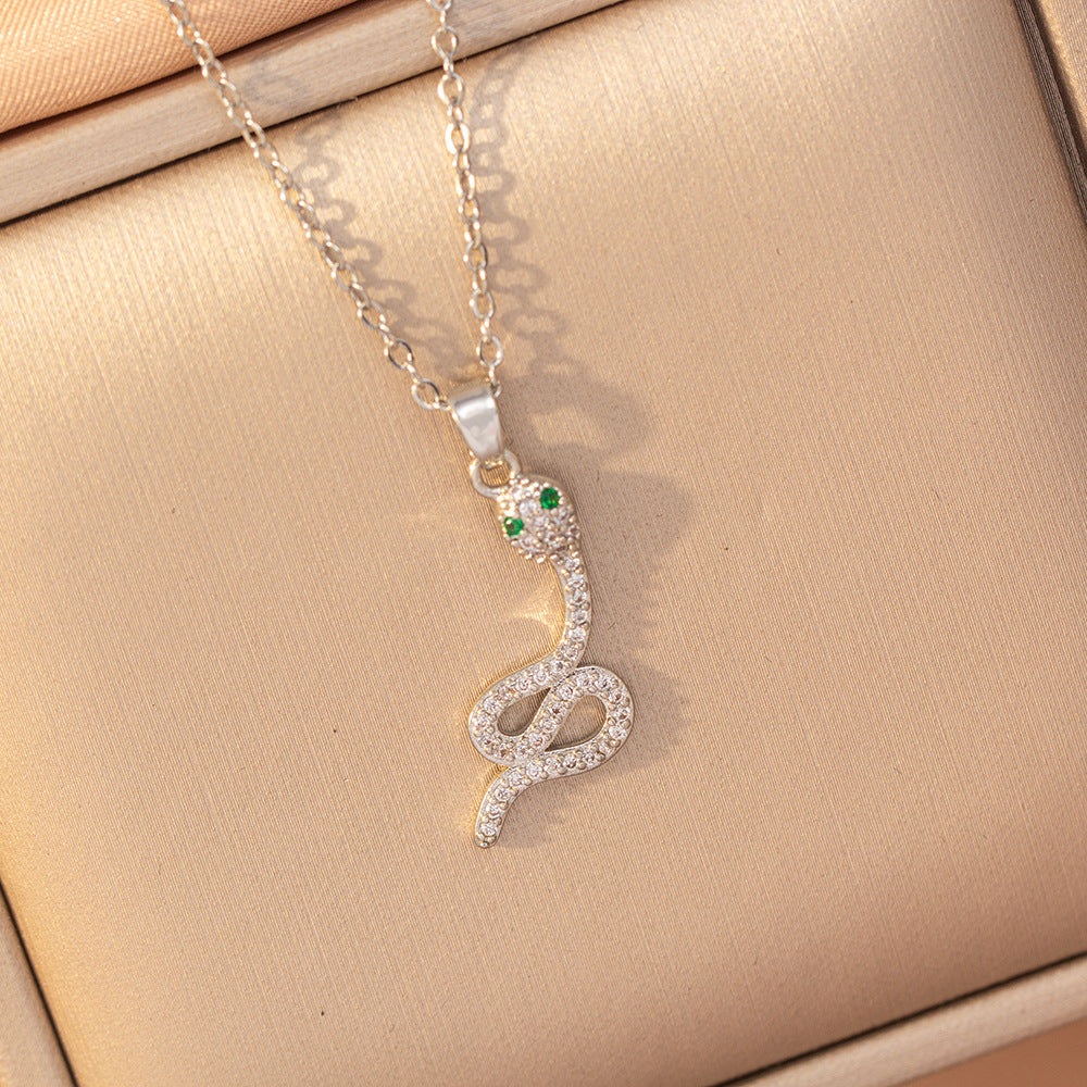 [copper inlaid with zirconium] cross-border hot-selling snake-shaped necklace for women, personalized fashion stainless steel elegant accessible luxury clavicle chain jewelry