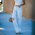european and american cross-border e-commerce summer new arrivals: high-waisted, washed, distressed, casual denim jeans for