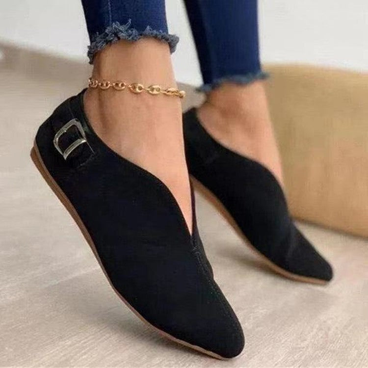 Cross-border  European and American style new buckle V-mouth casual single shoes fashionable large size 35-43  women's shoes