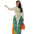 European and american style ins cross-border fashion patchwork women's clothing printing street work clothing a-line skirt round neck long sleeves waist dress