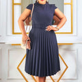 D3116 cross-border e-commerce  summer short-sleeve solid color fashion tie-waist pleated slim-fit european and american style dress