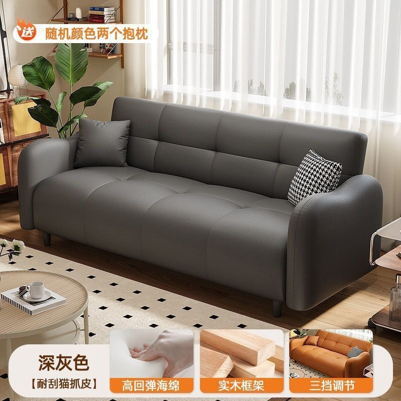 Cat scratch leather sofa bed modern casual small apartment living room straight row sofa three-stop backrest multi-functional foldable sofa