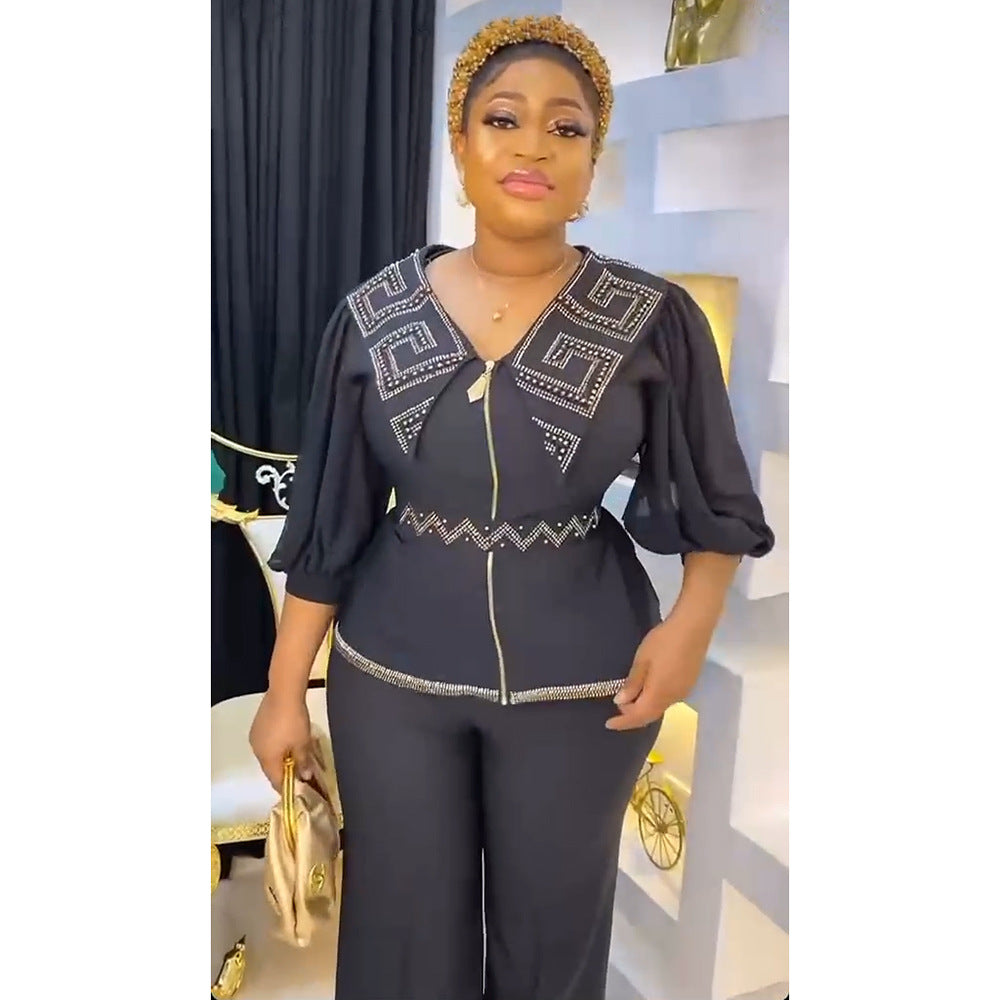 new african women's top and pants two-piece set, plus size, european and american style, export quality, suitable for  and