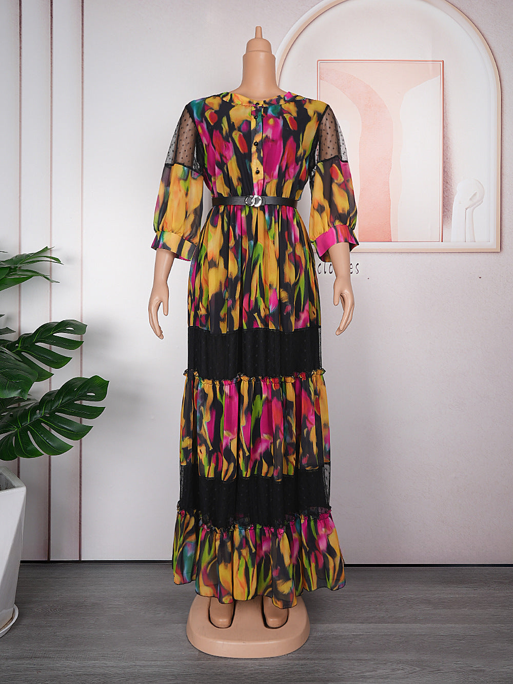 new cross-border spring/summer european and american style floral dress, african  fashion long printed dress