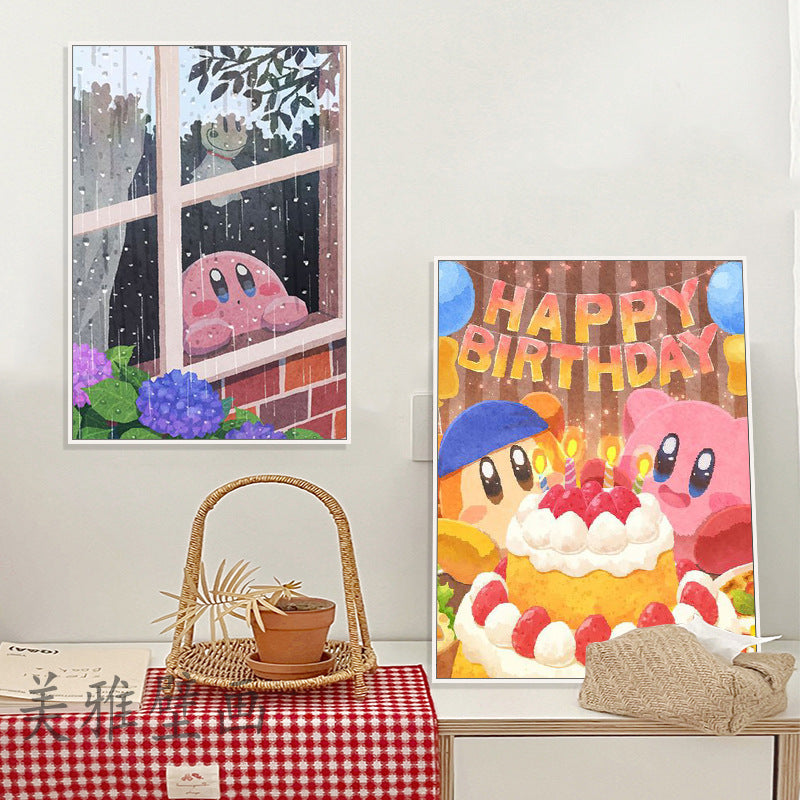 Star Kirby decorative painting pink girl bedroom children's room hanging painting cartoon animation cute princess bedside mural