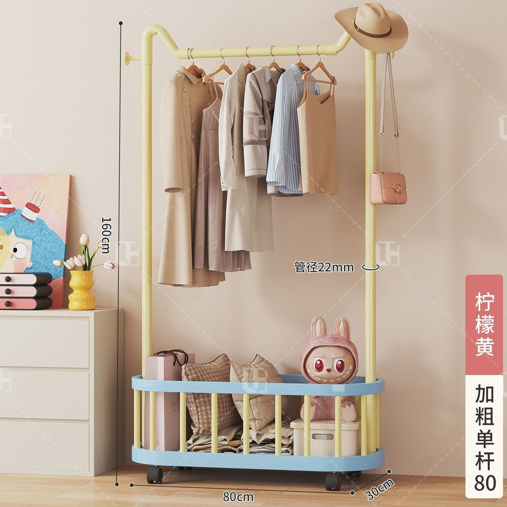 Simple clothes hanger floor-standing vertical clothes hanger movable wheeled student dormitory thickened clothes hanger dopamine coat rack
