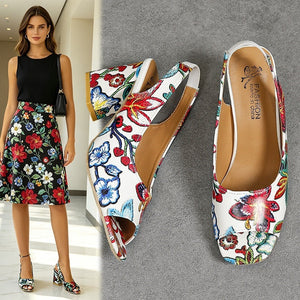 European and american print plus size high heel sandals  summer new square toe foreign trade chunky heel open toe sandals women's wholesale