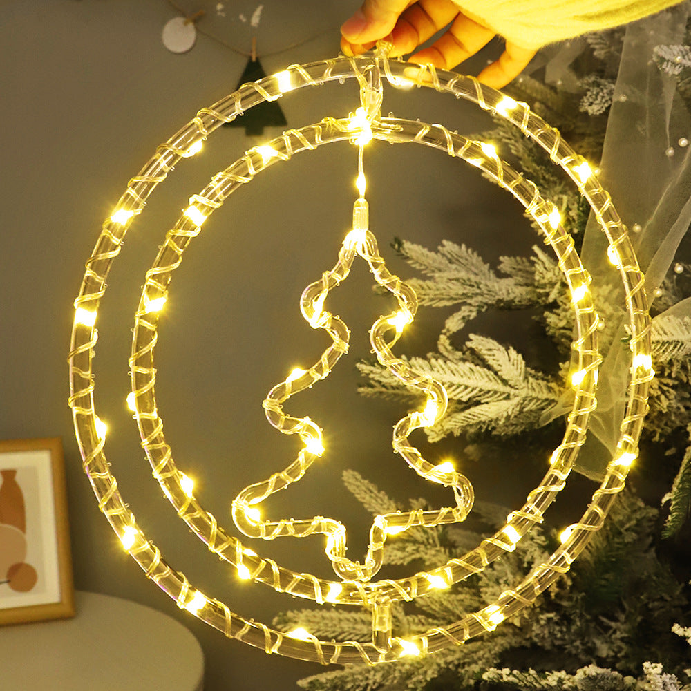 Cross-border LED Christmas decorative lights supermarket window layout atmosphere remote control battery box double ring LED lantern string