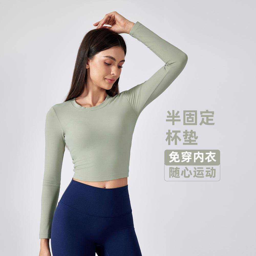 Sexy cutout back yoga top - long sleeve, cropped length with built-in bra pads - perfect for running, fitness, and workouts - daw186