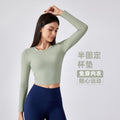 Sexy cutout back yoga top - long sleeve, cropped length with built-in bra pads - perfect for running, fitness, and workouts - daw186