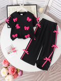 Children's clothing shein cross-border girl suit black t-shirt + pants suit two-piece set