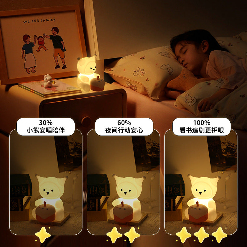 Factory direct cartoon bear silicone pat light - ambient ornament, night light, bedside lamp, holiday gift, sleep companion