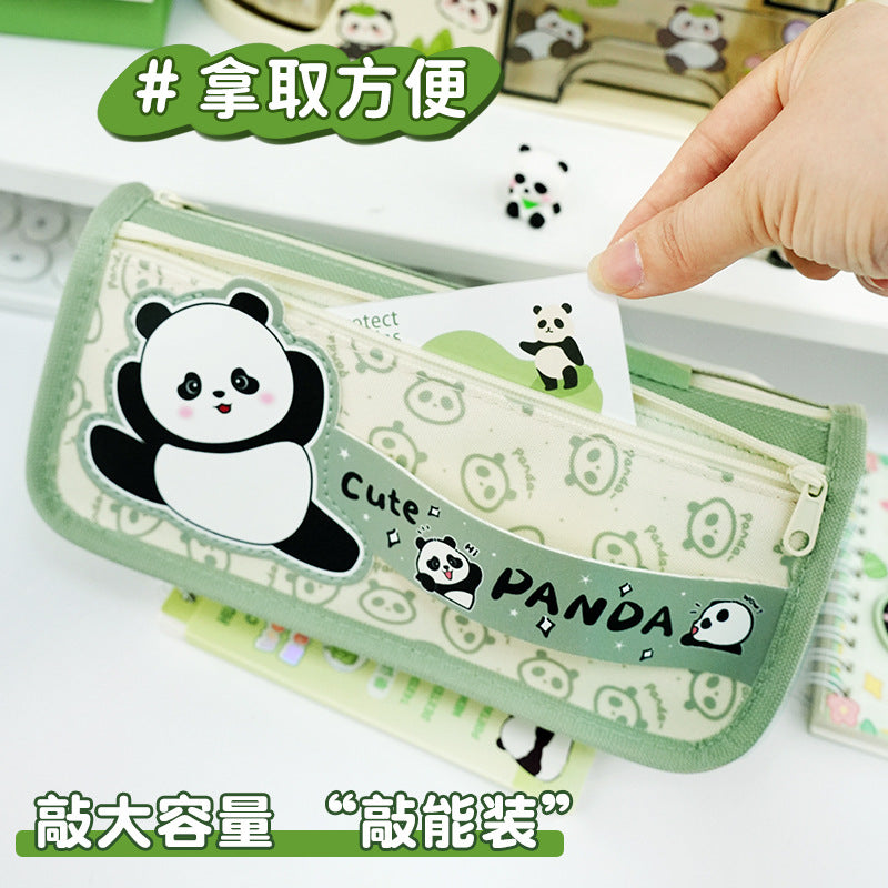 Creative panda pencil case ins wind niche stationery bag simple wind children's stationery box high value cute pencil case