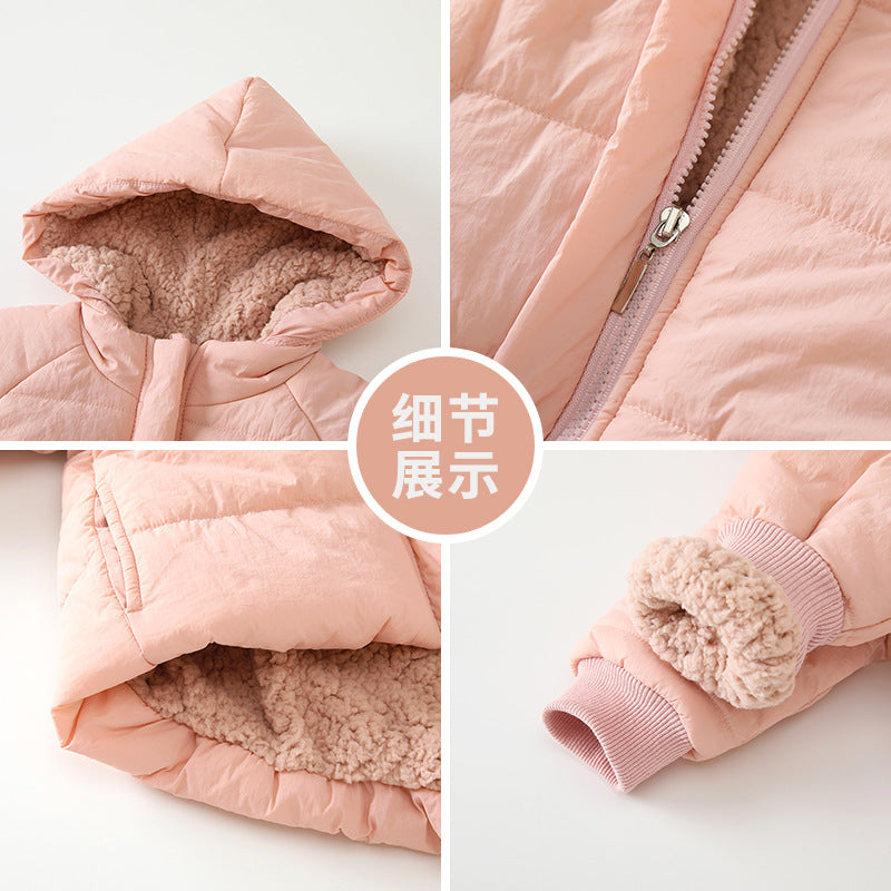 Children's fall and winter outerwear  new fashion baby boys and girls warm tops winter outdoor fleece-lined hooded cotton jackets