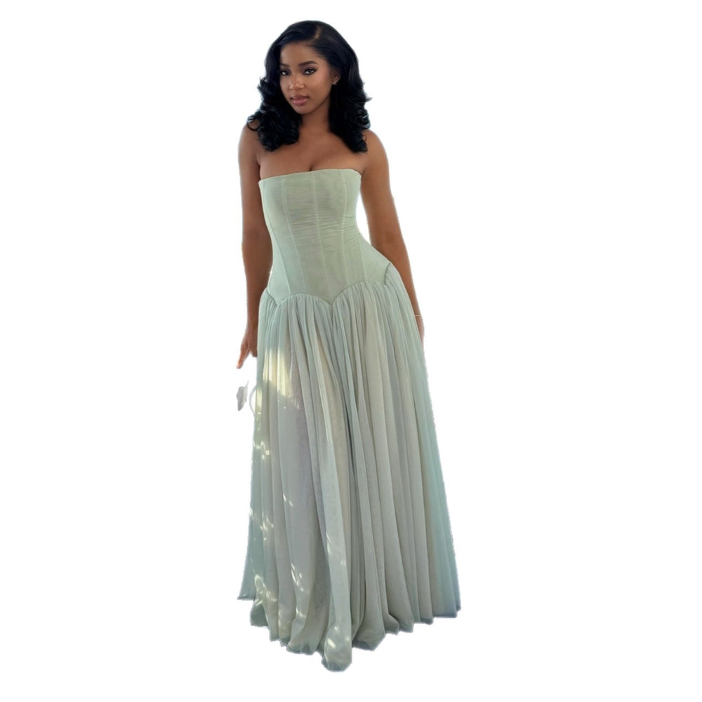 European and american cross-border women's fashion  summer new arrivals: sexy, elegant, fresh, and vacation-ready green bandeau dress