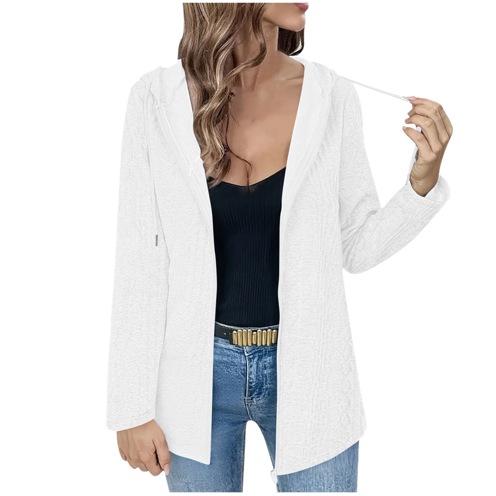 fashion cross-border women's spring fall and winterloose zipper long sleeves hooded tops casual cardiganoutwear