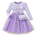 New girls' long-sleeve star mesh dress with matching mini bag