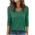 european and american cross-border new arrival: slim-fit, versatile solid color v-neck pocket pullover three-quarter sleeve t-shirt - women's casual top