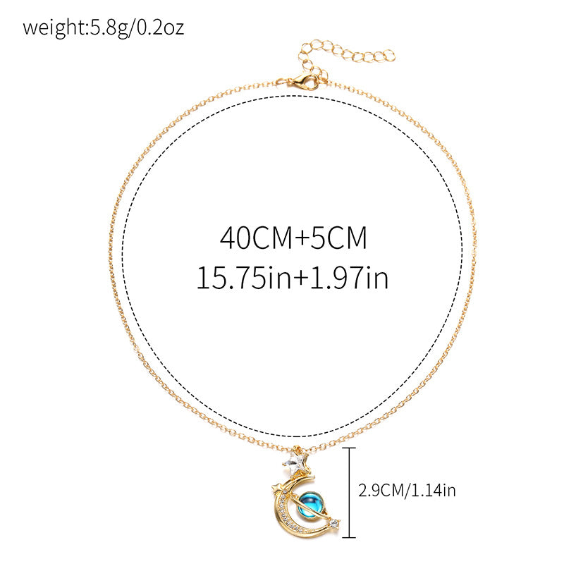 Planet pendant wholesale european and american cross-border jewelry fashion diamond-encrusted clavicle chain women's niche star moon alloy necklace