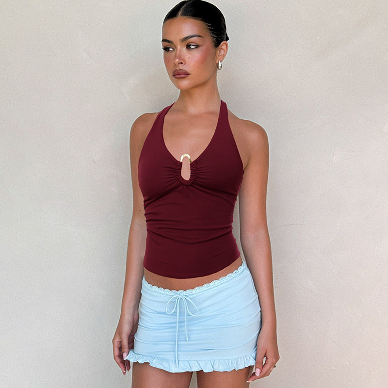 fashion for europe and america:  summer new arrivals - spicy girl style sexy halter neck tie backless slim-fit tank top