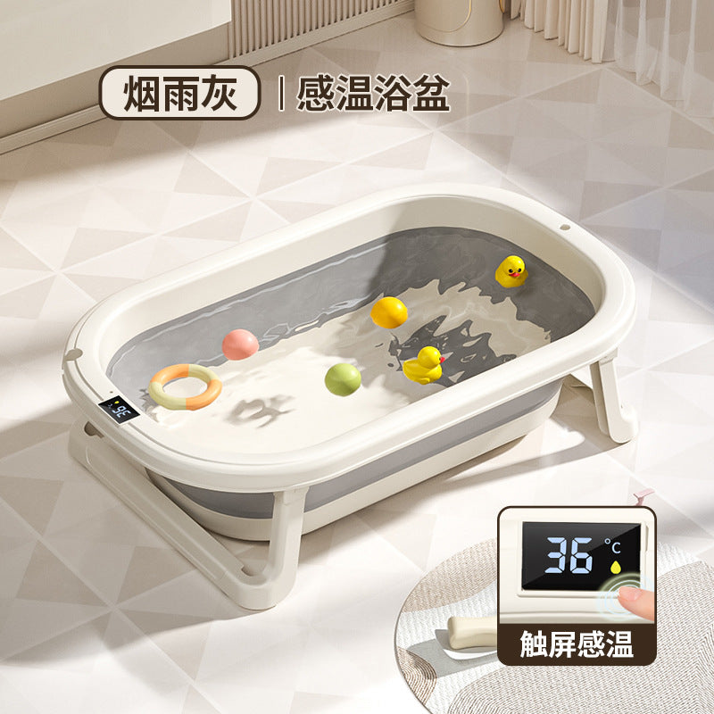 Baby temperature-sensitive foldable bathtub - infant & child bath tub - newborn & toddler home use - sit & lie down bath tub