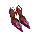 2026 early spring new pointed-toe rhinestone square buckle sexy high heel sandals, silk satin cutout back strap women's sandals